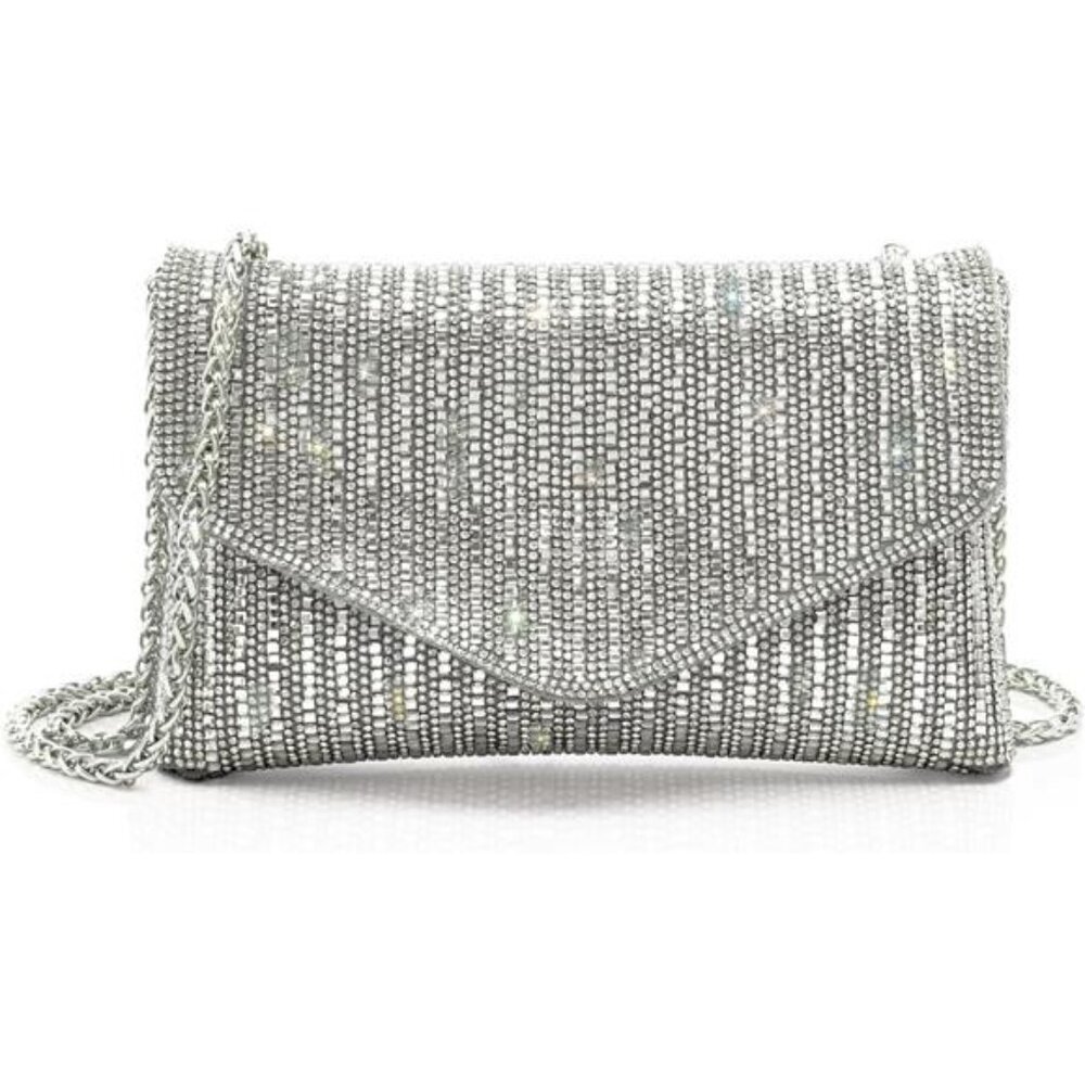 Silver Pearl Rhinestone Bow Flip Clutch Wedding Prom Cocktail Mini Bag